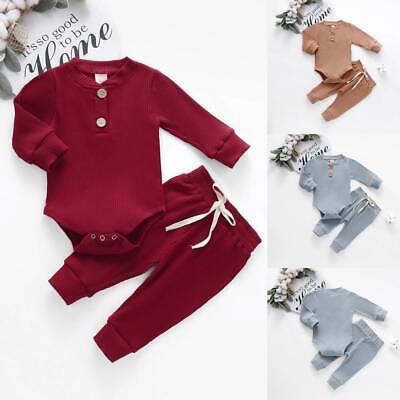 Newborn Baby Boys Girls Long Sleeve Romper Tops Pants Outfit Toddler Clothes Set