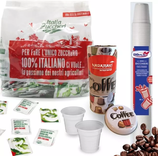 NARAMAKI 1000 Bustine Italia Zuccheri + 500 Bicchieri da Caffè 80cc + Omaggio