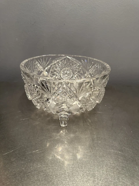 Antique Vintage Brilliant Cut Crystal Bowl 4.5” Tall, 8” dia.