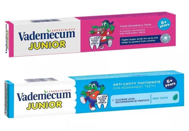 Vademecum Junior 6+ Kids Strawberry or Mint Taste Fluorid Toothpaste 75 ml