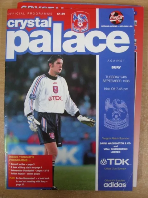 24/09/1996 Crystal Palace v Bury [Football League Cup] (Light Fold To Corner). F