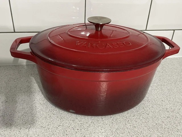 Cacerola Y Tapa Ovalada De Hierro Fundido Rojo Vancasso Horno Holandés 6L