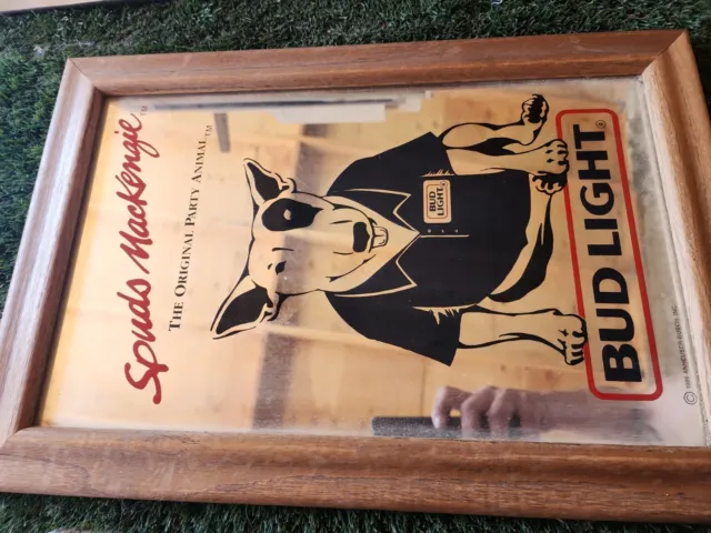 Vintage 1986 Spuds Mackenzie Bud Light Mirror The Original Party Animal Framed