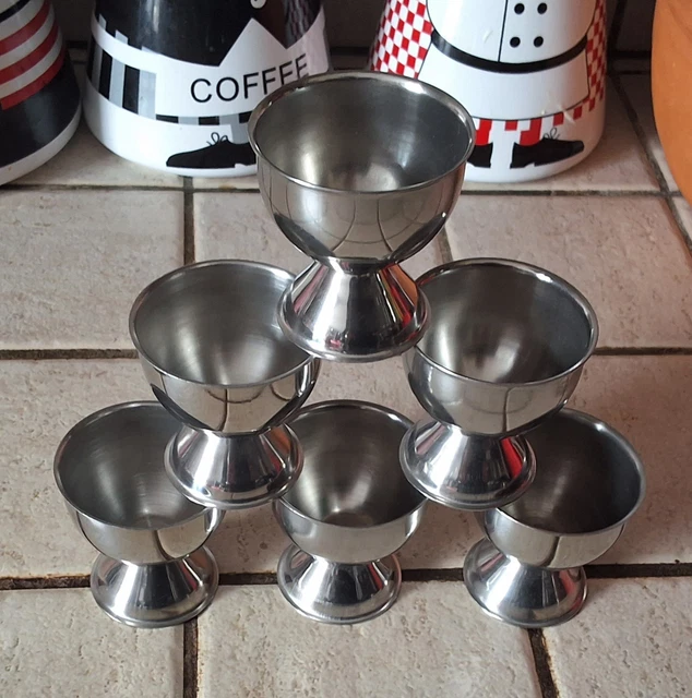 Service De 6 Coquetiers Et 6 Petites Cuillères Guy Degrenne, Inox Argenté, Vintage 1970