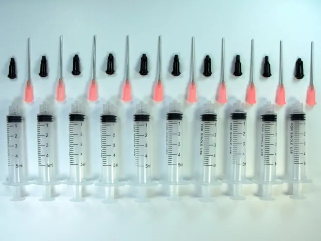 10 Syringes 5ml 5cc with Caps & Dispensing Tips Adhesives Glue Craft Hobby LL18g