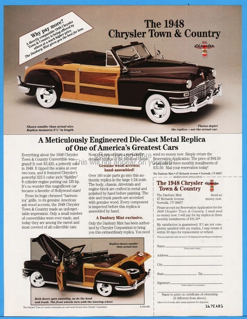 1994 Danbury Mint 1948 Chrysler Town & Country Diecast Model PHOTO PRINT ad