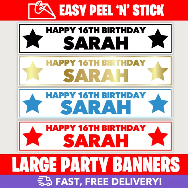 Personalised Birthday Party Banners, Stars, Kids Self Adhesive Banners - XL!