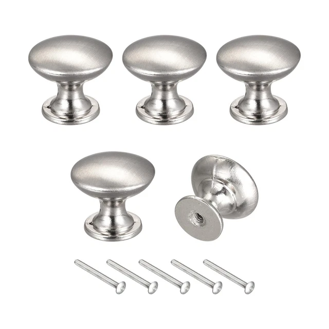 Drawer Knobs, 5pcs 24mm(0.94") Round Pull Handles Zinc Alloy Brushed Silver