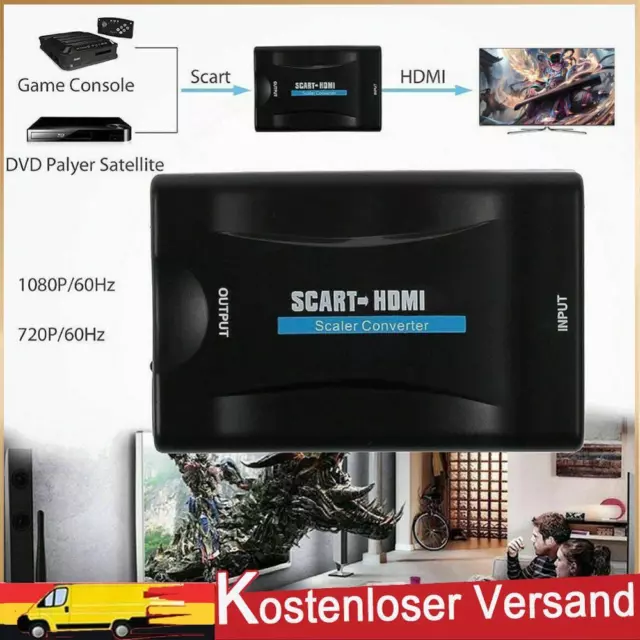 1080P SCART to HDMI Video Audio Upscale Converter HD Receiver TV with Adapter