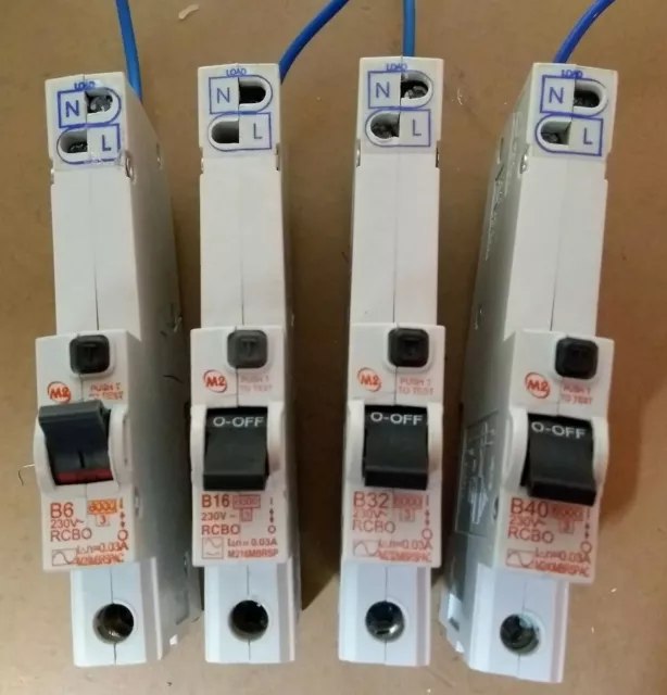 M2 RCBO's 30mA  40A, 32A, 16A, 6A. Type B 6k.  All Live Tested