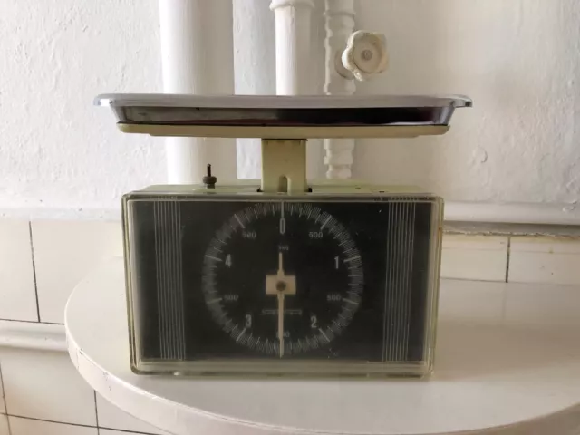 50er Jahre Küchenwaage, Waage, Metall, cremefarben, ca. 22 cm x 15 cm