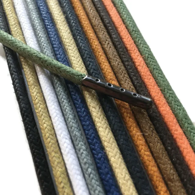 Metal Tipped Shoelaces Round 4mm Waxed Cotton Trainer Boot Hiking Pair Shoe Lace