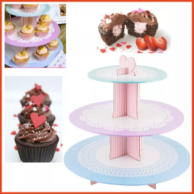 3 Tier Cupcake Stand Cardboard Round Cake Holder Afternoon Tea Platter Party