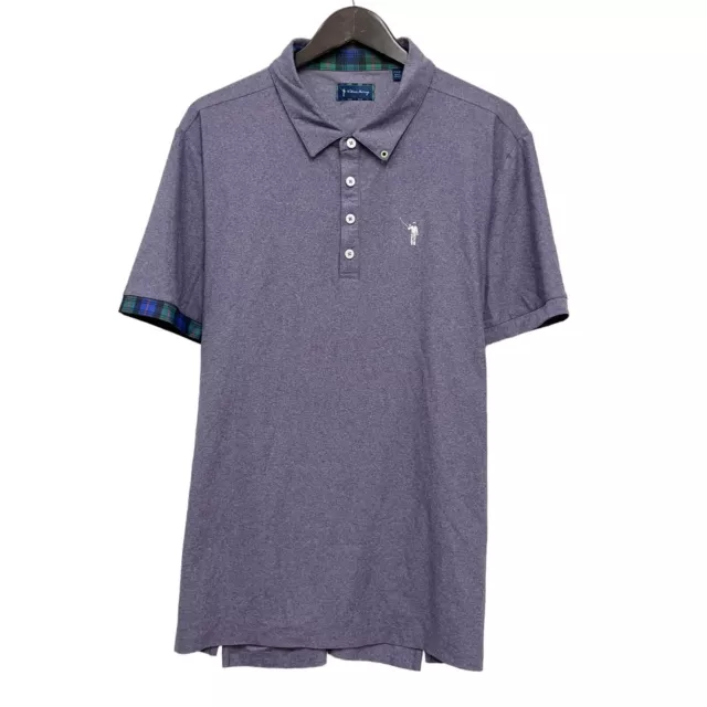 William Murray Men's Size XL Golf Polo Shirt Plum Purple Plaid Trim Stretch euc