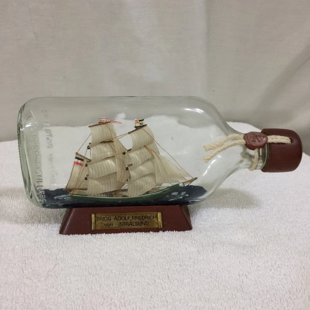 Vintage Ship in a Bottle Brigg Adolf Friedrich von Stralsund Schooner German Vintage Ship in a Bottle Brigg Adolf Friedrich von Stralsund Schooner German