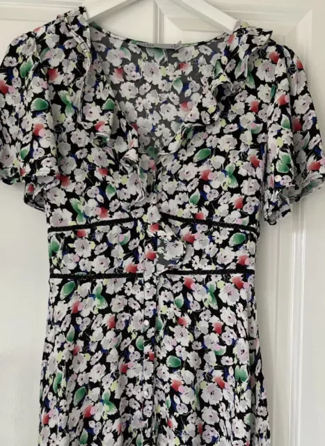 Oasis Women's Beautiful Floral Pattern Summer Dress Black Ladies Size UK 6/8 VGC