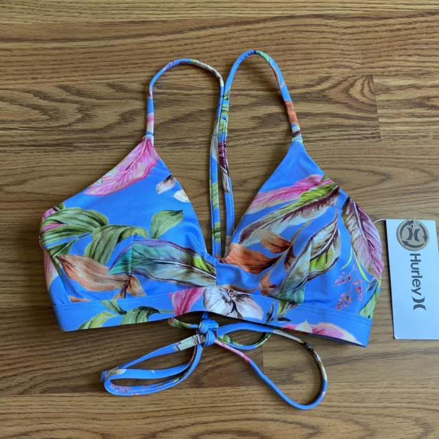 Hurley Women's Standard Adjustable Bikini Top - Blue Floral Size Small