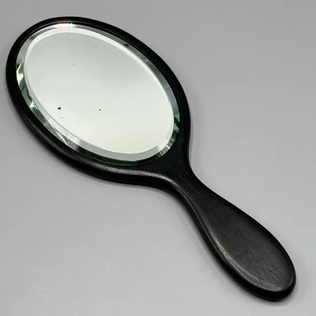 Antique Black Real Ebony Wood Hand Mirror Oval Old 1920s 1930s Vintage Bevelled 2