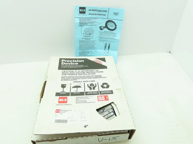 BS&B Safety Systems 1138842. VD-U-15 Rupture Disk 4" Type AV 3.5 psid @ 72°F