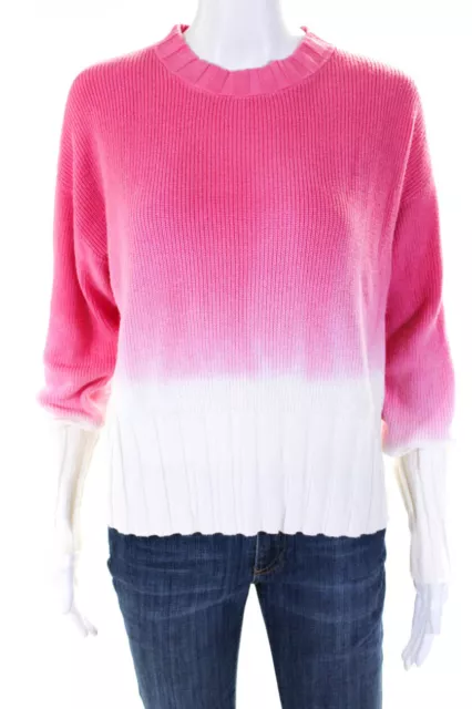 Whisper By Brodie Women's Crewneck Long Sleeves Sweater Pink Dip Dye Size L