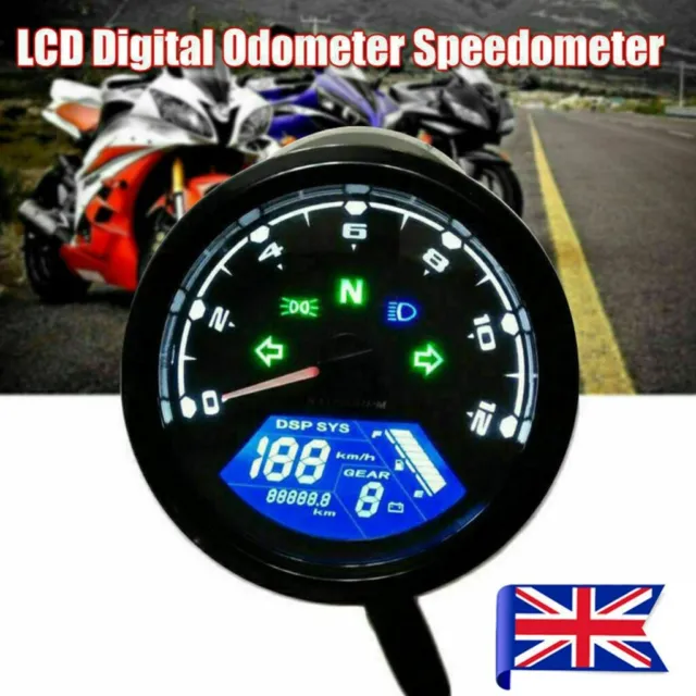 12000RPM KMH MPH Motorcycle 90mm LCD Digital Tachometer Speedometer Odometer new