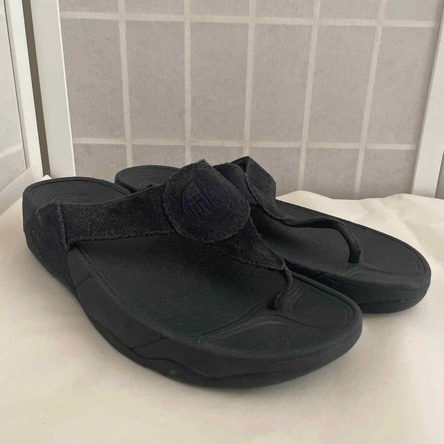 FitFlop Sz 9 Womens Oasis Flip Flop Thong Toe Post Sandals Black Suede Toning