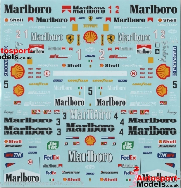 1/24 FERRARI F1 1996 > 2000 decal set by Museum Collection to suit ...