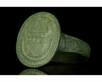 European fine solid bronze ring with ship engraved, ca 1400 -1600 AD 3