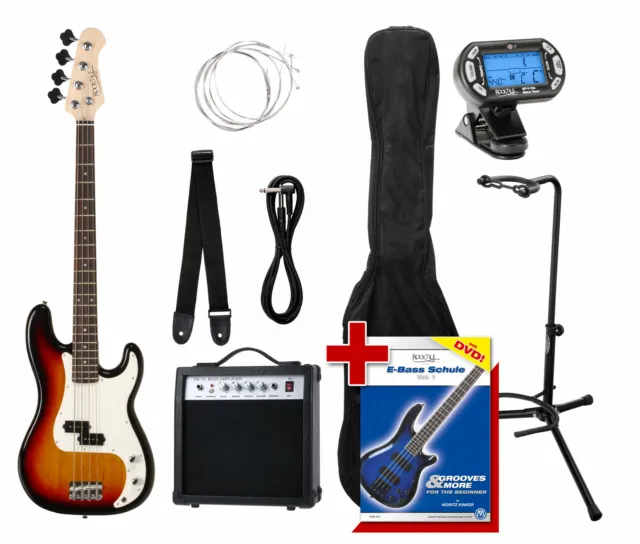 Pack Basse Electrique Guitare PB-Style Ampli Accordeur Housse Support Sunburst