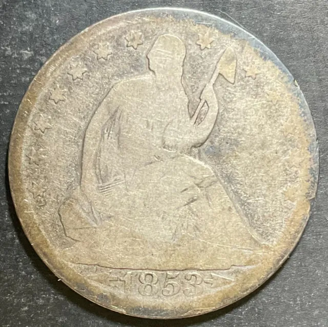 1853-P Seated Liberty Half Dollar 50c Rare Tough Date Estate Coin silver b811