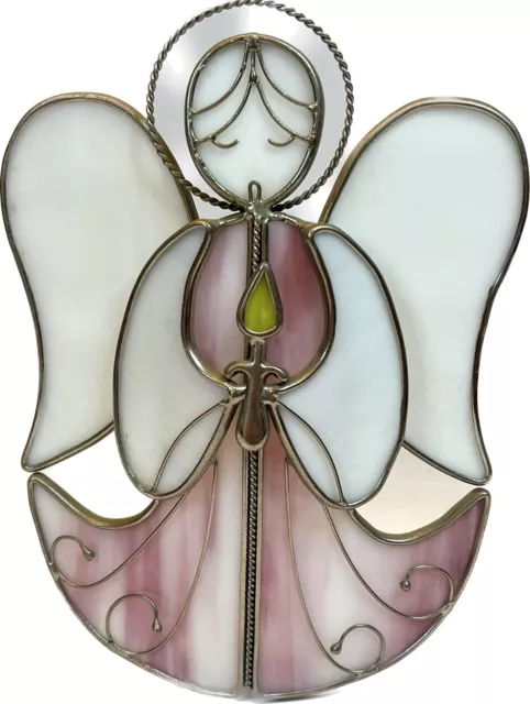 Vintage Pink Stained Glass Angel Votive Candle Holder Tea Light