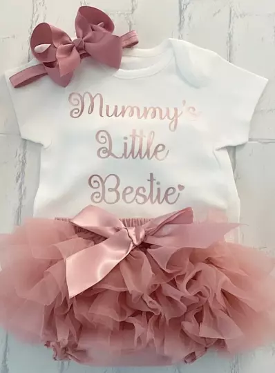 Baby Girls Frilly Tutu Knicker Set Mother’s Day Dusky Pink Mummy’s Little Bestie