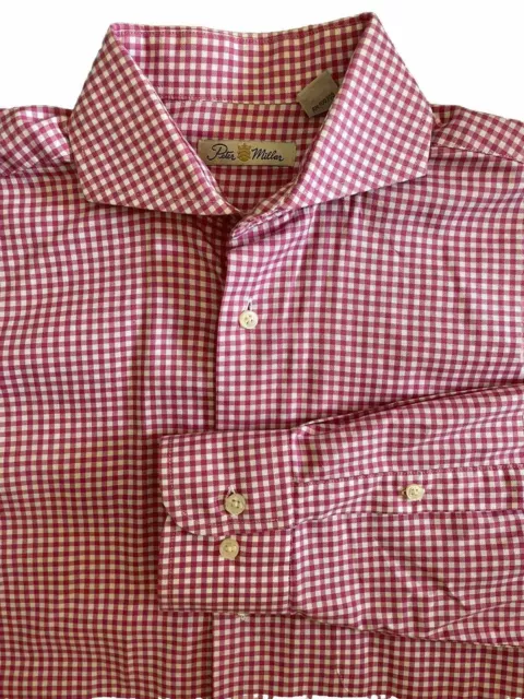Peter Millar Men's Pink Gingham Plaid Long Sleeve Button Down Dress Shirt Small