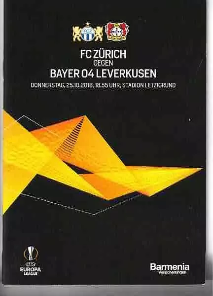 Fussball-Programmheft   18/19    EC    FC Zürich - Bayer 04 Leverkusen