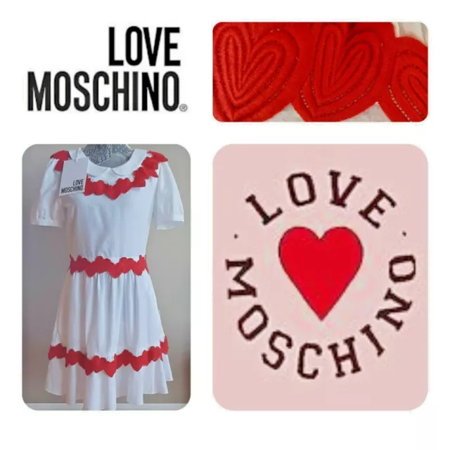 ❤LOVE MOSCHINO Princess Dress With Red Hearts SZ 6 Red White Cotton VALENTINES