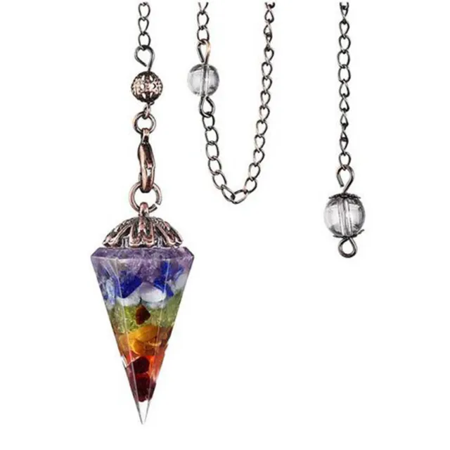 Natural Healing Crystal Quartz Gemstone 7 Chakra Pendulum Reiki Dowsing Pendant