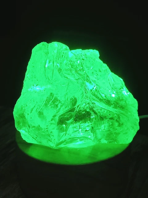 314 Grams Beautiful Green Monatomic Andara Crystal with Wood Base and Dimmer