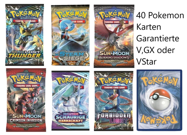 1x Booster und 40 Pokemon Karten mit garantierte V,GX oder VStar Karte!!