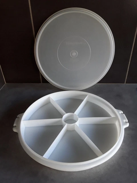 Plat Et Couvercle Tupperware Vintage Blanc, Grand Diamètre 31 Cm, Idéal Apéro Et Pique-nique