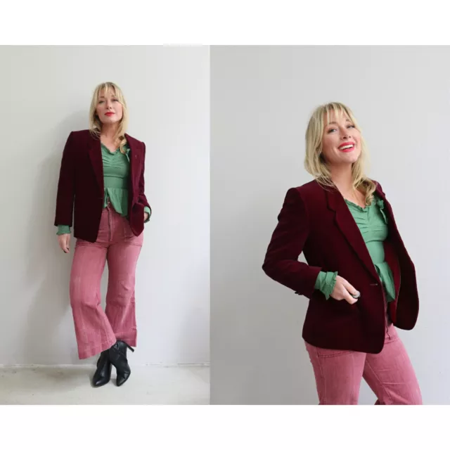 1980's Vintage XS SM Plum Velvet Blazer   Women's Size Extra Small to Small