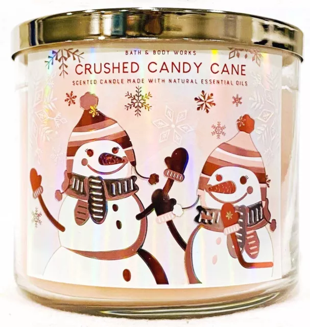 Bath & Body Works Crushed Candy Cane 3-Wick Scented Christmas Candle Snowman 14o