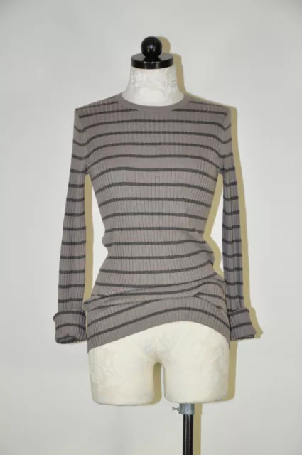 Vince Grey Striped Cashmere Crewneck Thermal Layering Pullover Sweater Women M