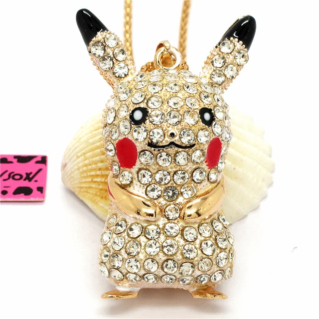 Hot Bling Rhinestone Crystal Pokemon Pikachu Betsey Johnson Chain Necklace