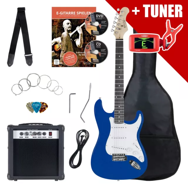 Set Chittara Elettrica ST-Style Single Coil Amplificatore Tuner Corde Borsa Blu