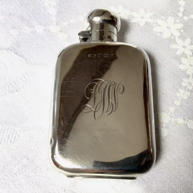 1909 Solid Silver Hip Flask Bayonet Cap Fastener By Marples & Beasley 82.82g