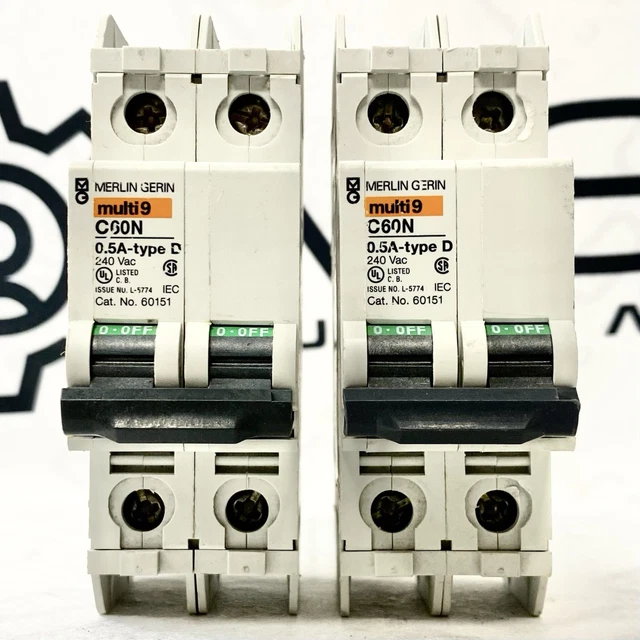 Lot Of 2 Merlin Gerin Multi9 C60N 60151 Circuit Breaker 0.5A Type D 240V DIN