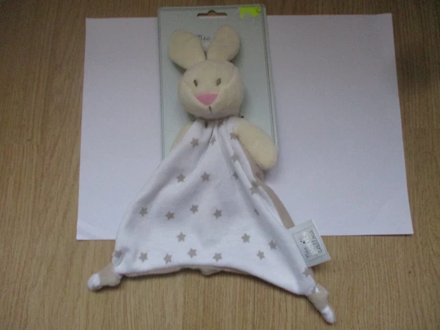Doudou plat lapin mes petits cailloux beige blanc gris étoiles neuf