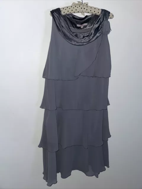 Jaques Vert Dress Size 16 Sleeveless Chiffon Silk Neck Layered Silver Grey