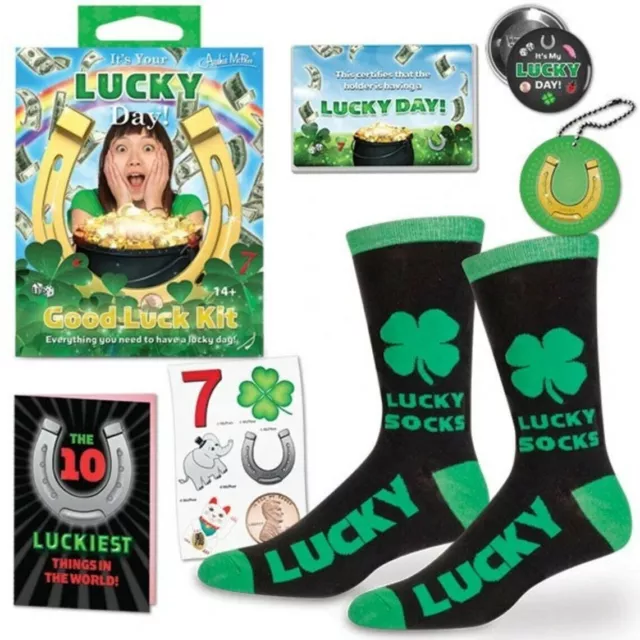 Men's Unisex St Patrick Funky Novelty LUCKY SOCKS/Pin/Tattoos SET-Irish Luck KIT