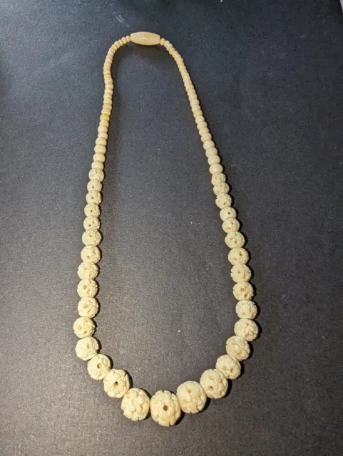 Antique hand carved bovine beaded cream bone necklace